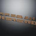 Brick Architectural Components Arranged in Linear Display on Dark Surface With Various Shapes 3d model