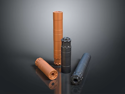 Orange Black Blue Cylindrical Drill Bits Featuring Different Industrial Structures And Designs 3d model