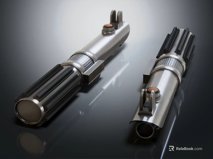 Silver Black Lightsabers With Metallic Hilt Design And Button Details As Weapons 3d model 