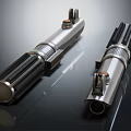 Silver Black Lightsabers With Metallic Hilt Design And Button Details As Weapons