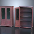 Wooden Storage Cabinet Shelf with Double Glass Doors and Open Door Showing Internal Shelves