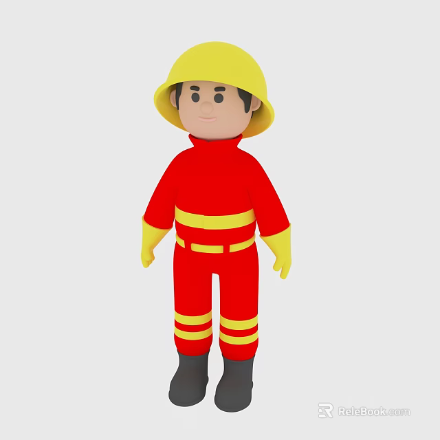 Game And Movie Character Firefighter In Red Uniform With Yellow Helmet And Gloves 3d model 