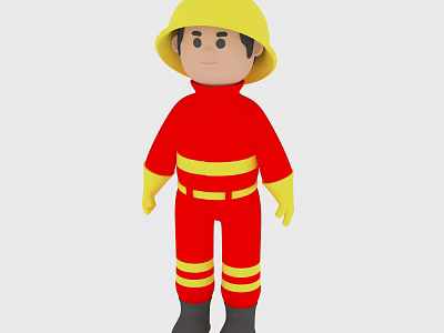 Game And Movie Character Firefighter In Red Uniform With Yellow Helmet And Gloves 3d model