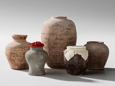 Handcrafted Ceramic Vessels With Rustic Textures And Decorative Accents On 3d model