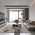 Modern Living Dining Room With Beige Sofa Coffee Table Floor Lamp And Wall Art