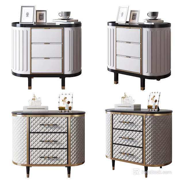 Elegant Modern Bedside Tables With Drawers Metal Accents And Upholstered Panels 3d model 