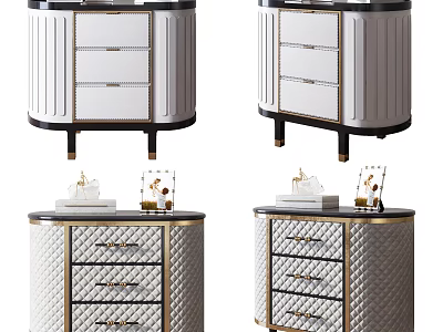 Elegant Modern Bedside Tables With Drawers Metal Accents And Upholstered Panels 3d model