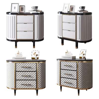 Elegant Modern Bedside Tables With Drawers Metal Accents And Upholstered Panels 3d model