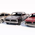 Three Rusty Old Vintage Cars With Classic Design And Weathered Exterior
