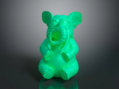 Cute Neon Green Elephant Toy In Sitting Pose With Open Mouth And Large Ears 3d model