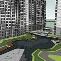 Five High Rise Residential Buildings With Central Green Space And Small Lake