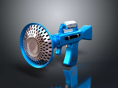 Blue Metallic Gun With Circular Perforated Mesh Front And Unique Design 3d model