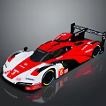 Red and White Race Car with Rear Wing Number 5 and Glossy Aerodynamic Design