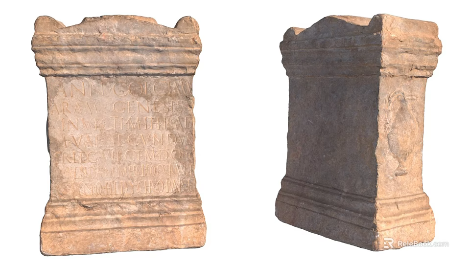 Stone Wood Carved Pillars With Ancient Inscriptions And Decorative Patterns 3d model 