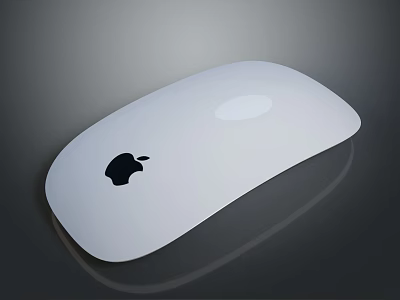 White Apple Mouse With Black Logo On Gray Background And Reflection 3d model