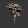 Woman Wearing Decorative Hat With Pink And White Roses On Head Mannequin