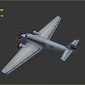 Silver Airplane Model With Two Propellers Long Wings And Red Blue Tail On Gray Background