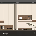 Modern Shoe Cabinet Design With Storage Space And Decorative Plants In Interior