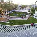 Urban Square Landscape With Modern Paved Areas Green Spaces Trees And Pedestrian Activity