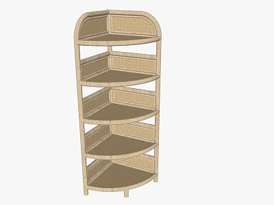 Light Colored Multi Shelf Decorative Cabinet With Rattan And Arched Design 3d model