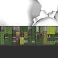 Modern Landscape Wall With Green Plants Wooden Panels And Metal Strips