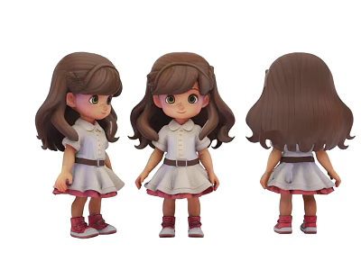 Detailed Game and Movie Character Girl Figure With Brown Hair White Dress Red Shoes 3d model