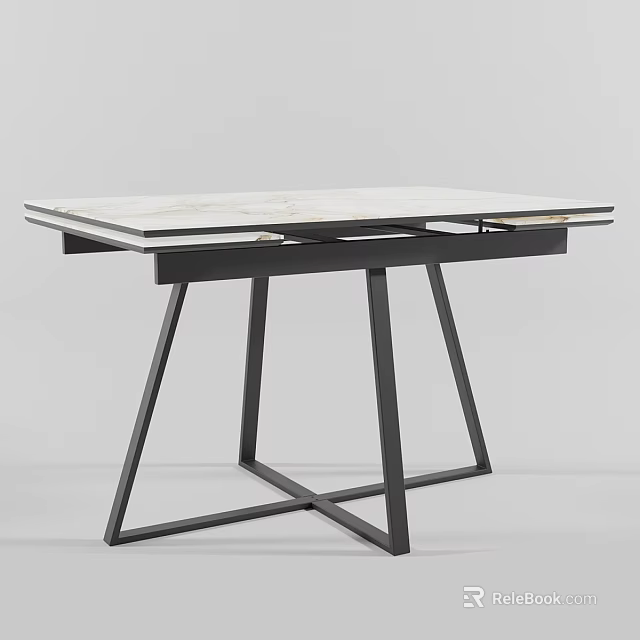 Modern Dining Table With Sleek Marble Top And Black Metal Geometric Base 3d model 