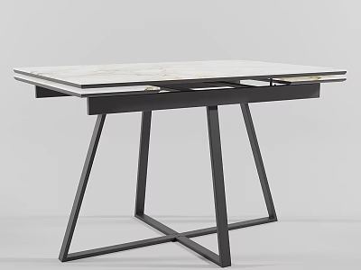 Modern Dining Table With Sleek Marble Top And Black Metal Geometric Base 3d model