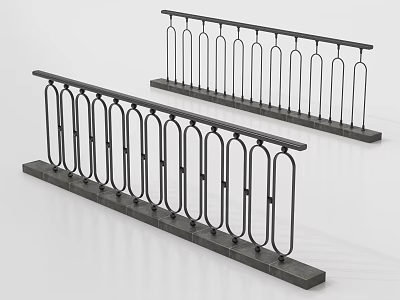 Black Metal Railings With Curved Vertical Bars And Base Pedestal Design 3d model
