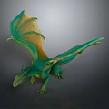 Colorful Mythical Dragon Sculpture With Detailed Green Orange Wings And Tail