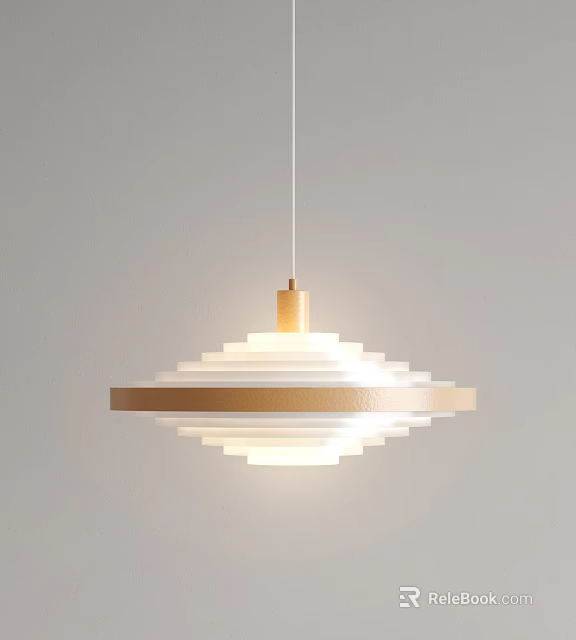 Gold And White Multi Layered Circular Chandelier Hanging Against Gray Background Illuminated 3d model 