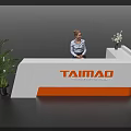 Exhibition Reception Desk White Orange TAIMAD Professional Fair Solutions With Receptionist Green Plant White Flowers