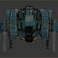 Blue Mech Character With Mechanical Armor And Dual Weapons Standing In Dark Background