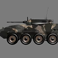 Armored Military Vehicle With Camouflage Paint Six Wheels Mounted Weapon And Antenna