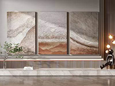 Three Panel Abstract Textured Wall Art In Neutral Tones For Modern Living Room Decor 3d model