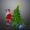 Festive Christmas Scene With Santa Claus Green Tree Star Ornaments And Gift Boxes