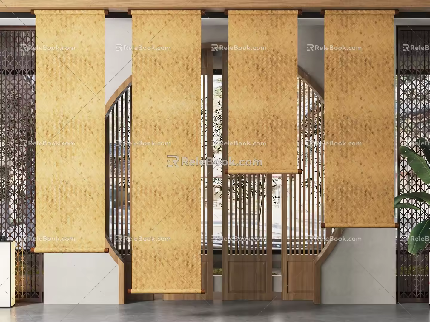New Chinese-style roller shutter tea room roller shutter partition 3d model