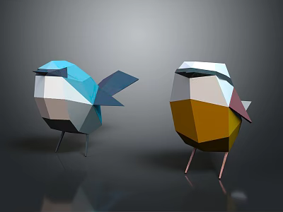 Geometric Style Colorful Bird Sculptures With Faceted Design And Standing Pose 3d model