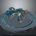 Blue Decorative Cannon Model With Circular Engraved Base Wooden Wheels And Metal Cannonball