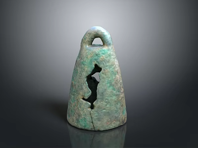 Ancient Bronze Bell With Green Patina Surface Hollow-out Pattern Ring-shaped Top And Flat Base 3d model