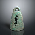 Ancient Bronze Bell With Green Patina Surface Hollow-out Pattern Ring-shaped Top And Flat Base