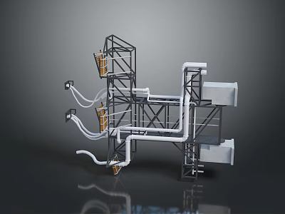 Engineering Industrial Metal Frame Structure With Pipes Ladders And Platforms Design 3d model