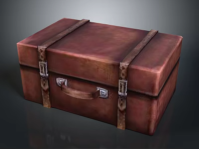 Vintage Brown Leather Suitcase With Metal Buckles Leather Straps and Handle 3d model