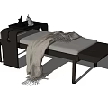 Modern Sofa Bench with Light Cushion Dark Frame Small Side Table Decorative Items and Soft Blanket 3d model