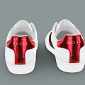 White Casual Sneakers With Red Green Stripes And Bee Emblem Design