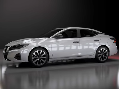 White Modern Sedan Featuring Sleek Body And Alloy Wheels In Reflective Showroom 3d model