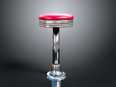 Unique Red Seat Stool With Shiny Metal Base And Modern Design 3d model