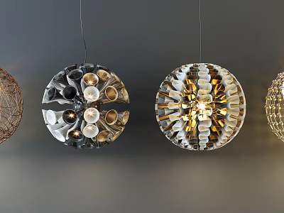 Stylish Modern Chandeliers With Intricate Metallic Design Spherical Shape And Decorative Lighting 3d model