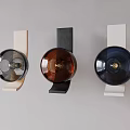 Modern Wall Lamps With Three Different Colored Round Glass Shades And Rectangular Bases 3d model