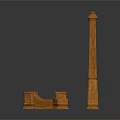 Architectural Wooden Column And Decorative Base Featuring Carved Texture Details